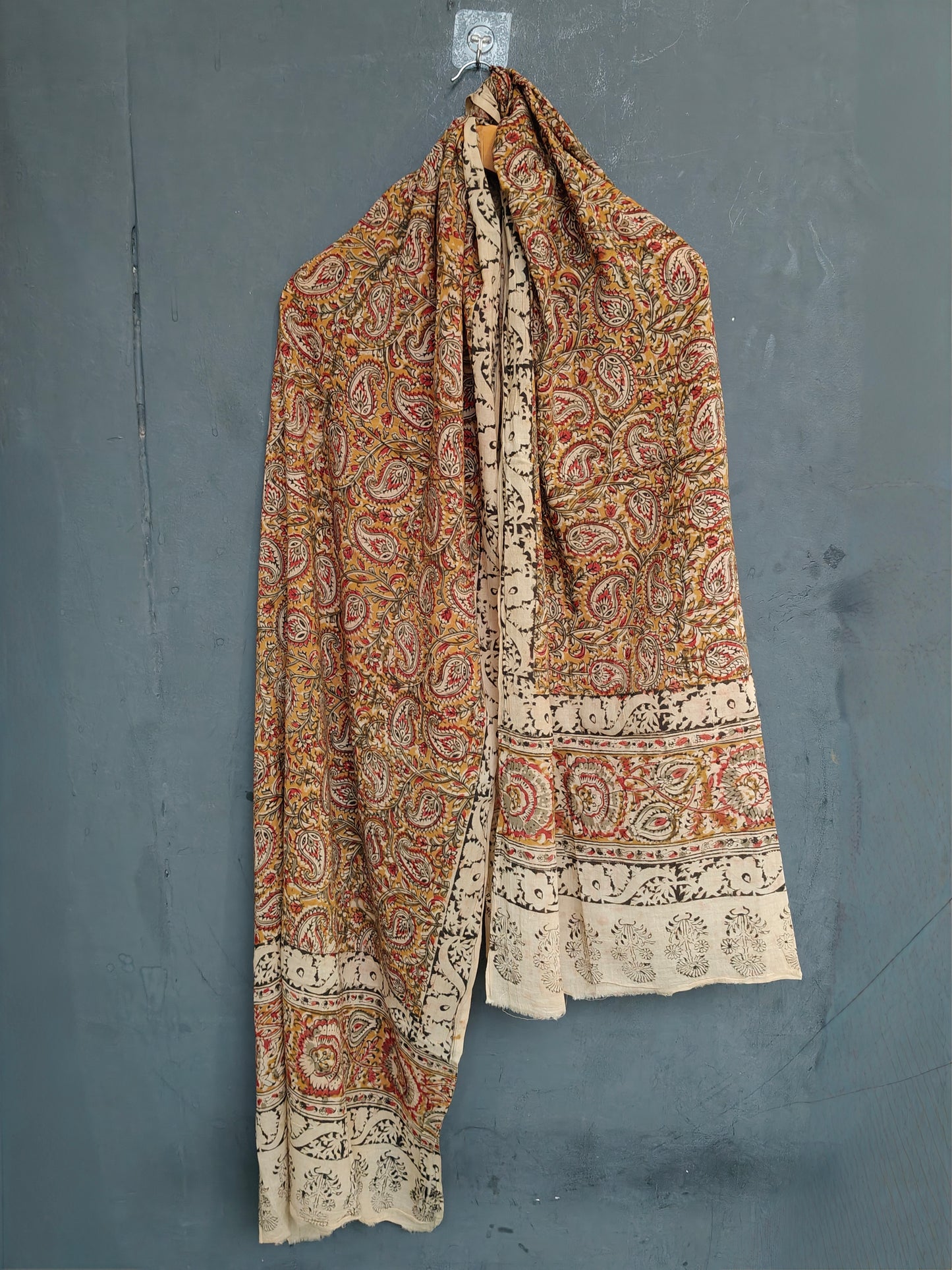 Kalamkari floral handblock printed soft cotton dupatta - multiple designs available