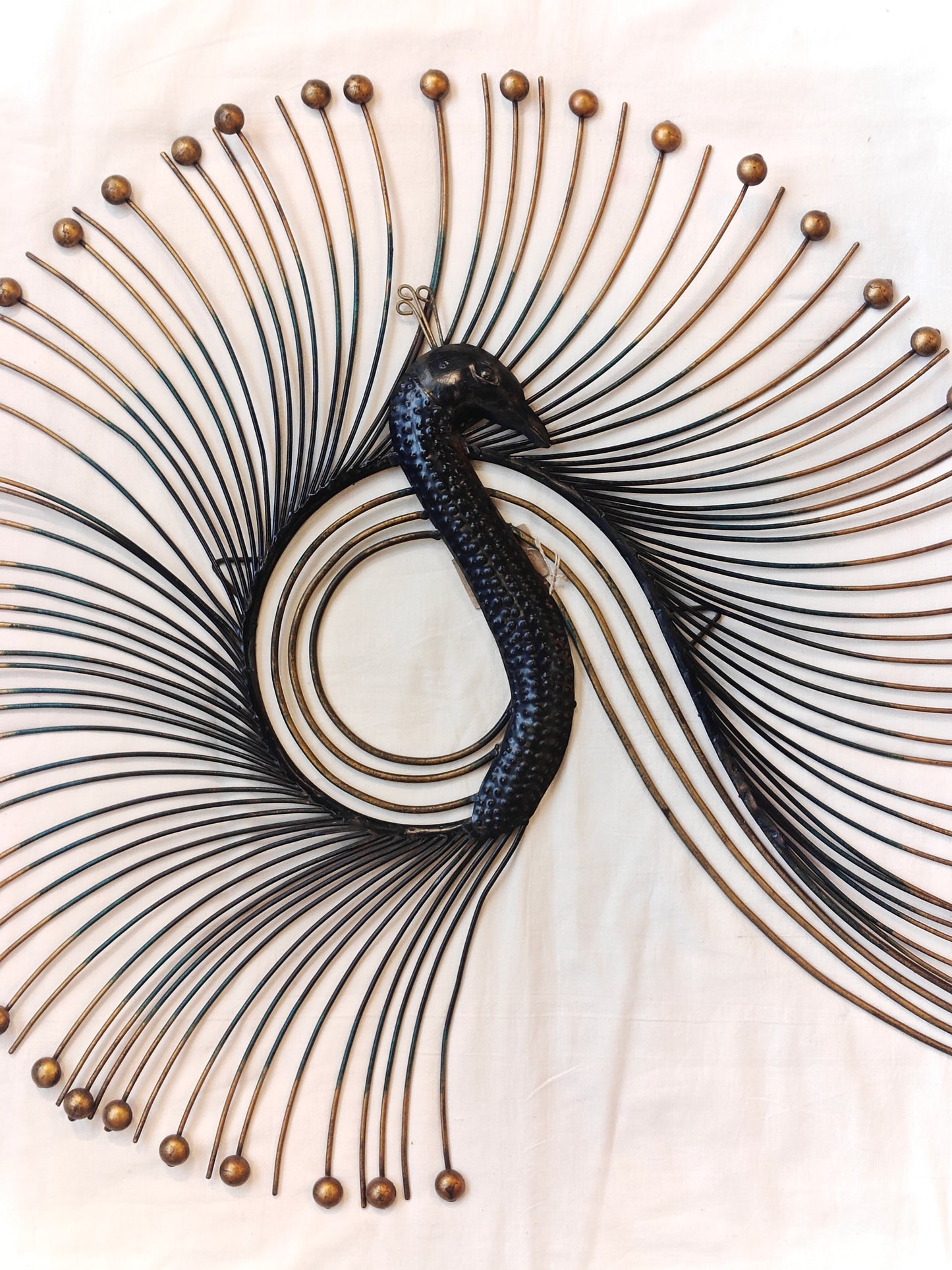 Blue and gold toned peacock wall decor  - quirky handcrafted iron decor