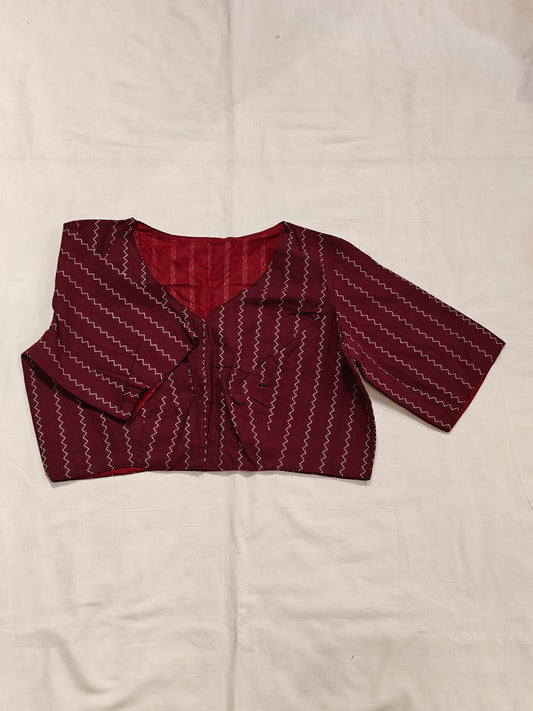 Maroon with white zig zag striped elbow sleeves blouse