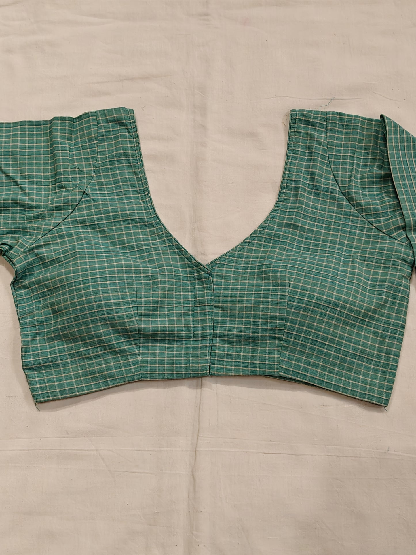 Sea Green with white checks cotton full sleeves padded blouse