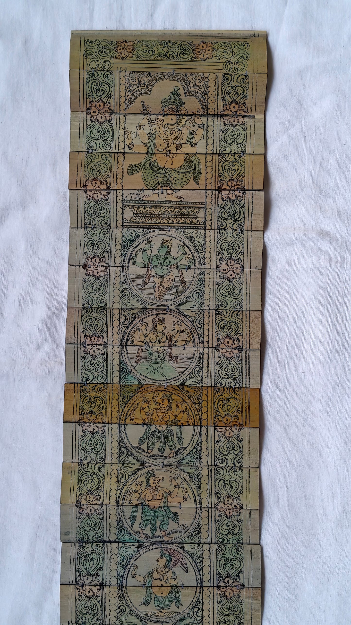 Patachitra hand-painted ganesh ji and dasavatar on palm leaves