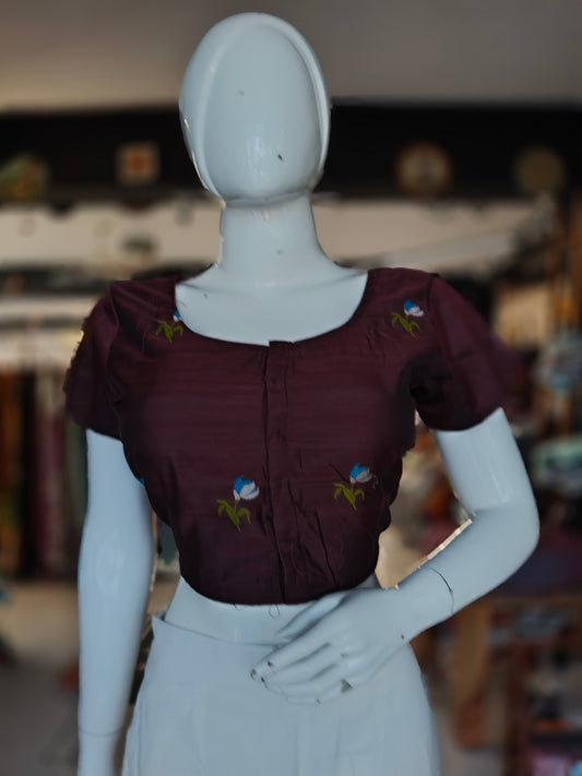 Brown flower meenakari buti handloom silk blouse