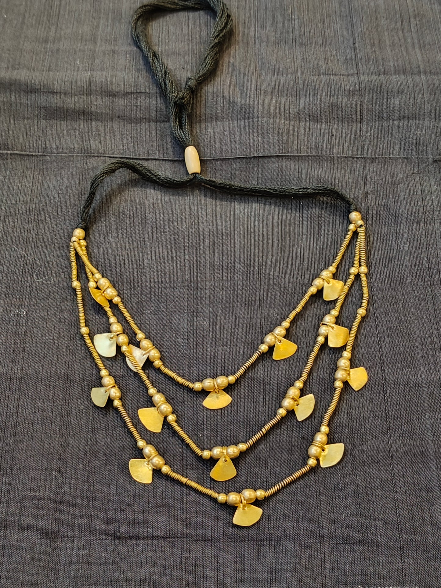 Brass 3 layered handcrafted neckpiece with beaded layers
