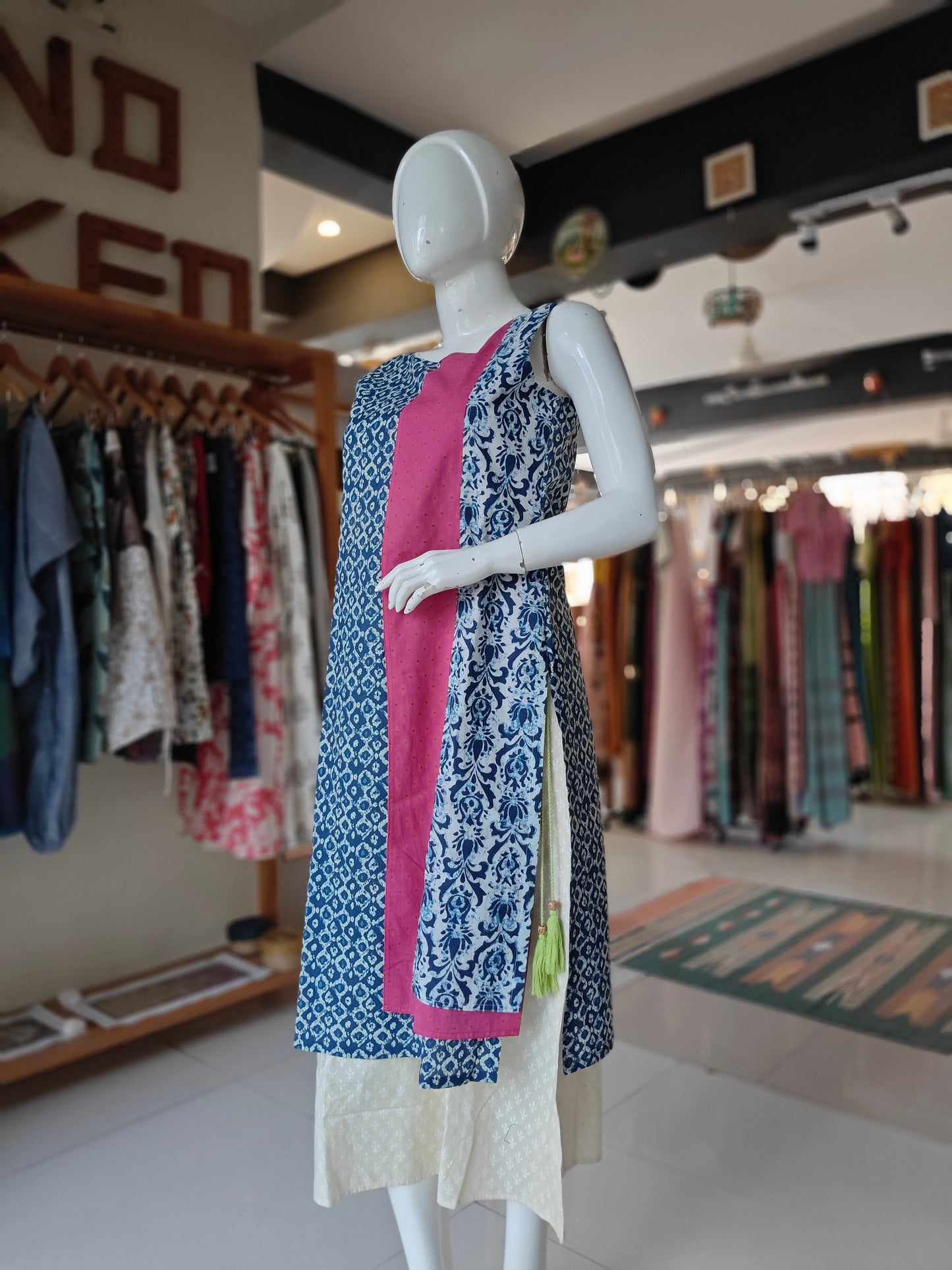 Indigo pink multi layered cotton tunics dress