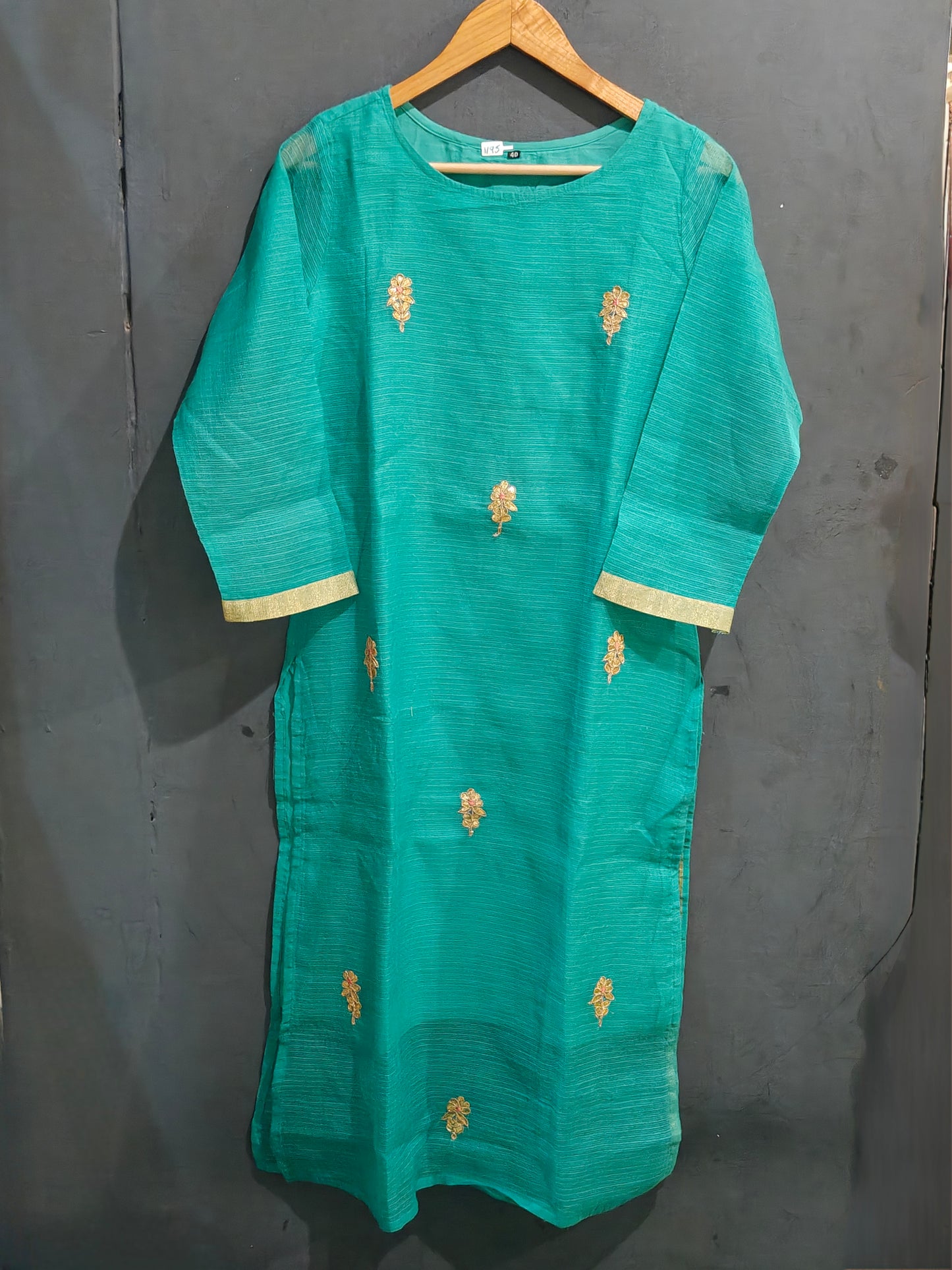 Teal embroidered straight kurta for women