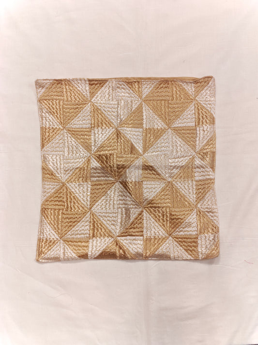 Gold and silver Phulkari embroidered cushion cover