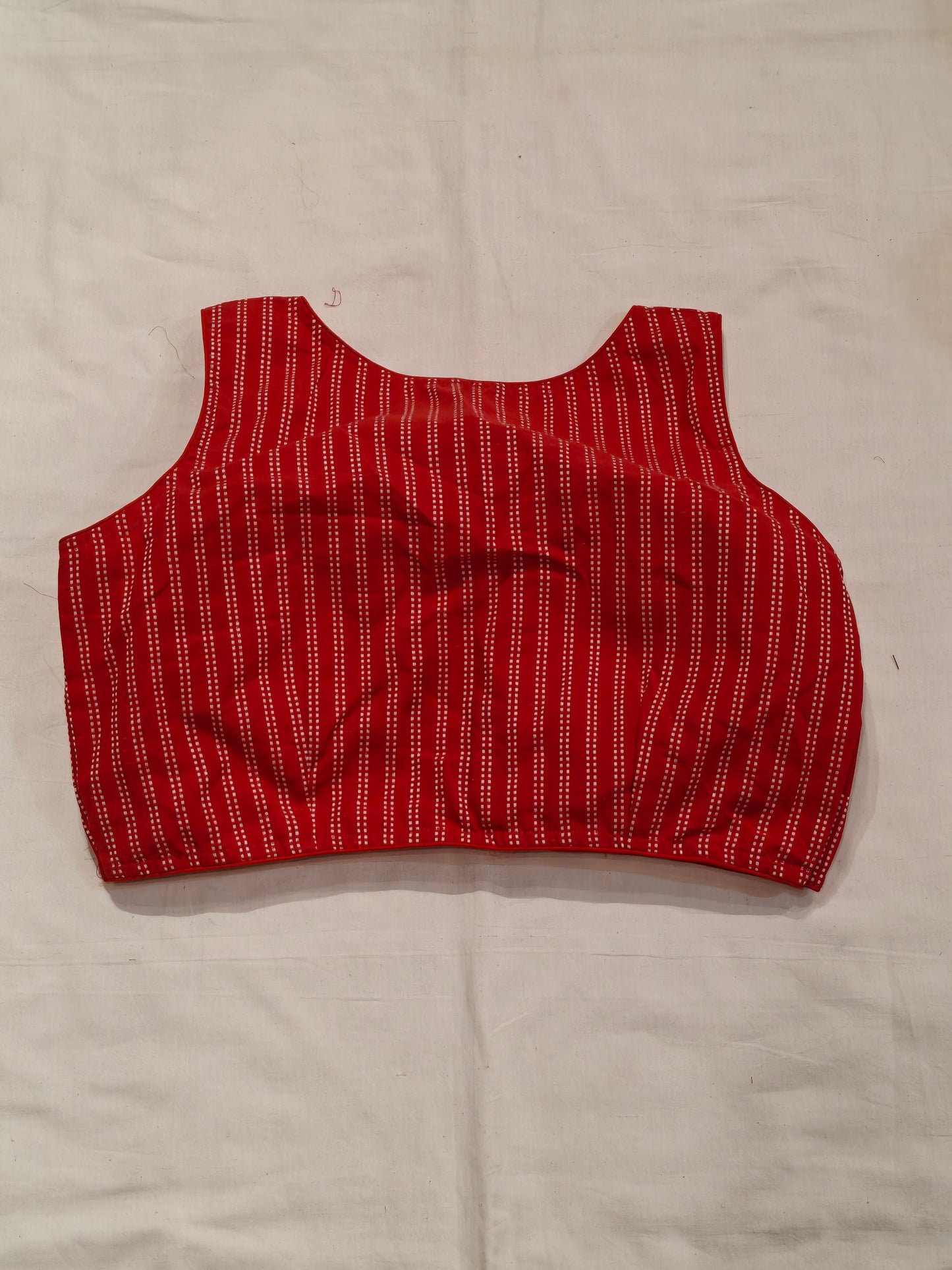 Red n white striped jamdani sleeveless cotton blouse