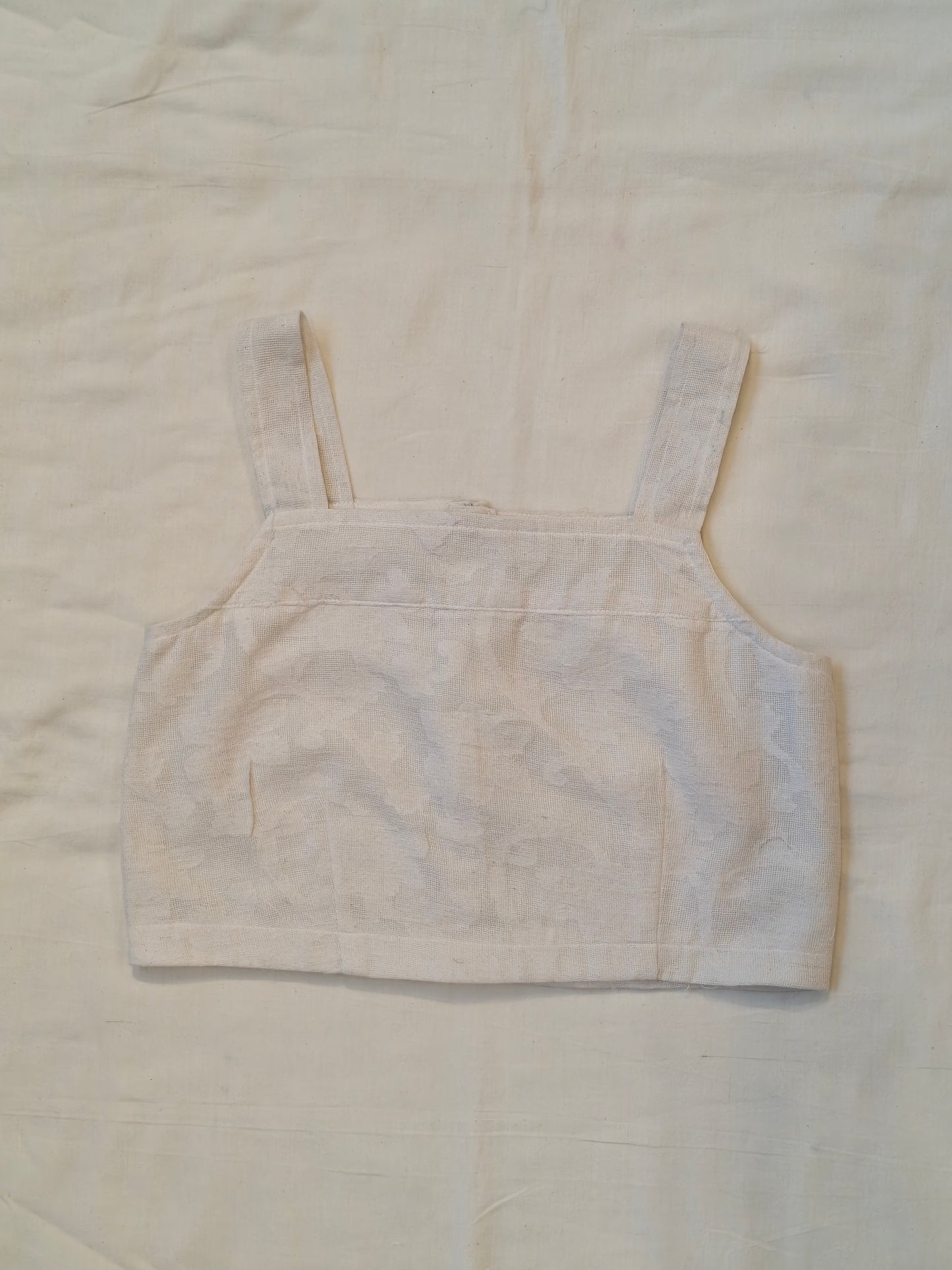 White cut work cotton blouse - back open with wide strap sleeves