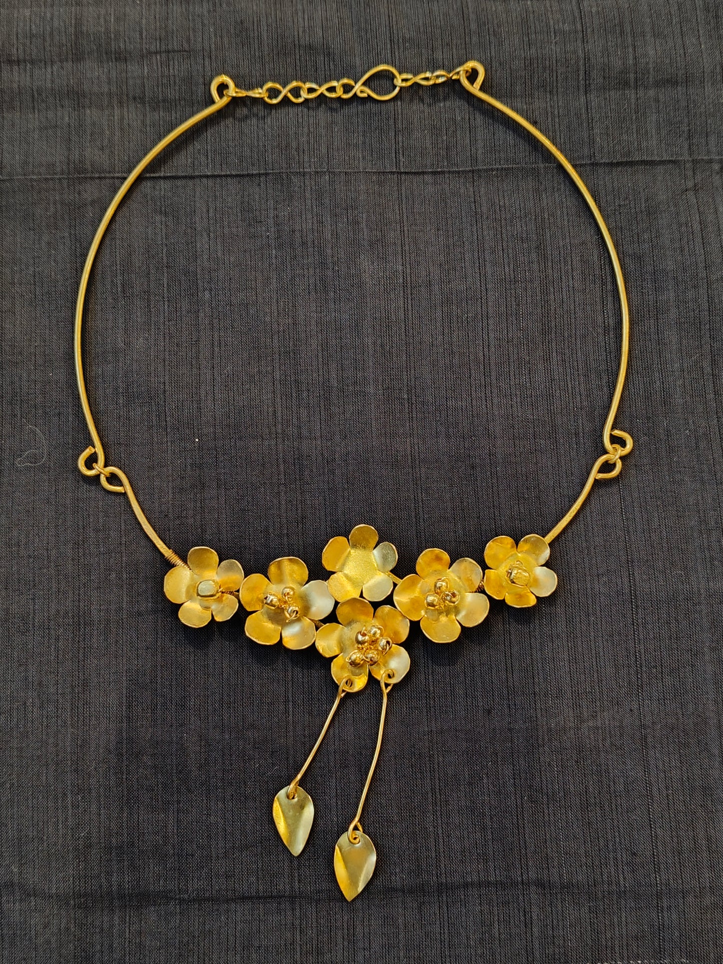 Flowers and leaves pendants handcrafted brass neckpiece