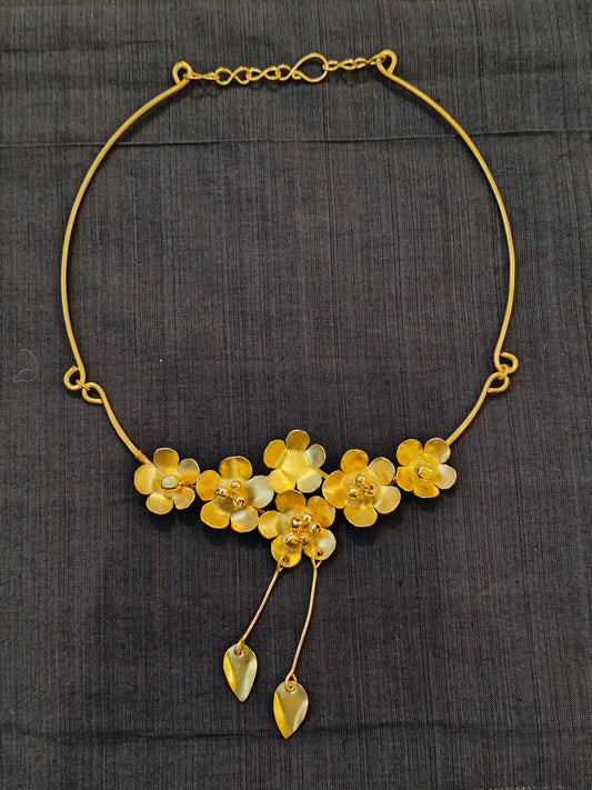 Flowers and leaves pendants handcrafted brass neckpiece