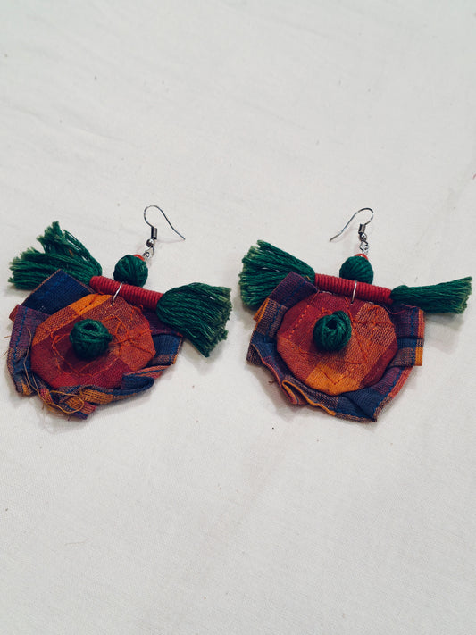 Colorful handcrafted hook earrings - light weight, fabric based
