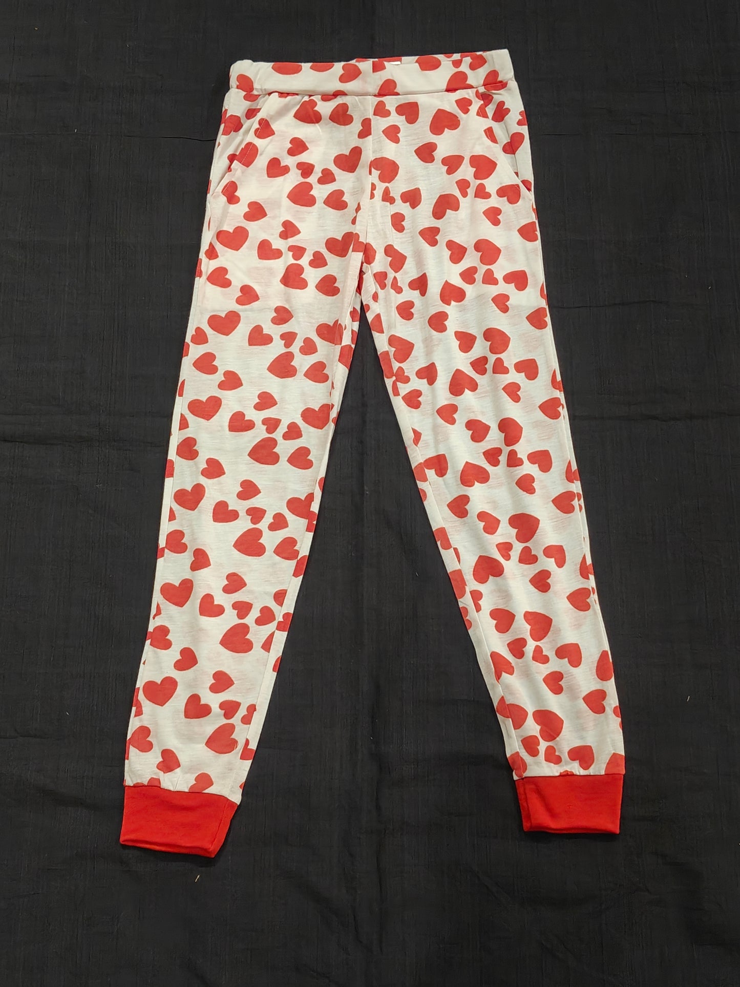 White n Red heart prints pyjama pants for girls