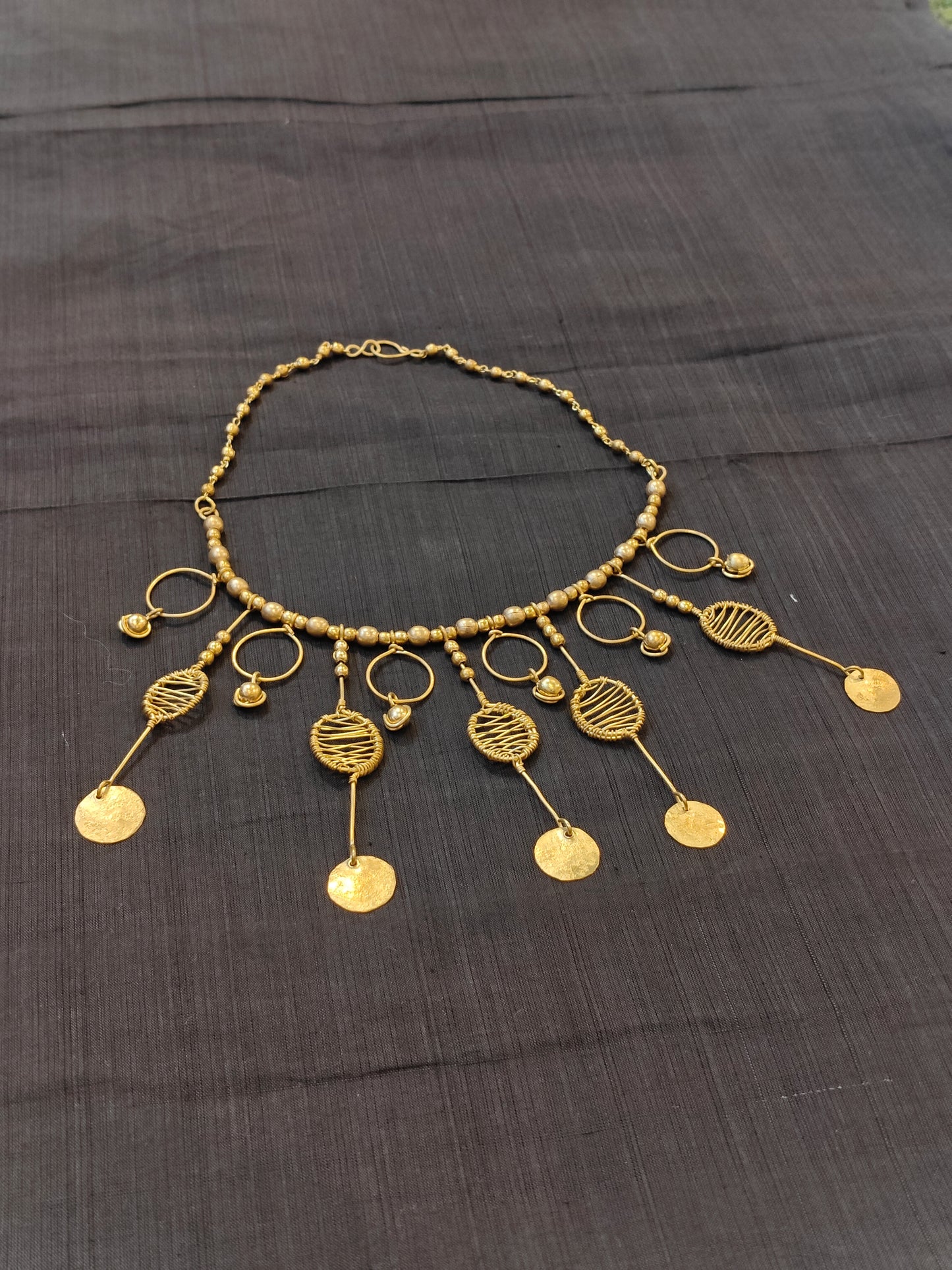 Beaded dangles design handcrafted brass neckpiece