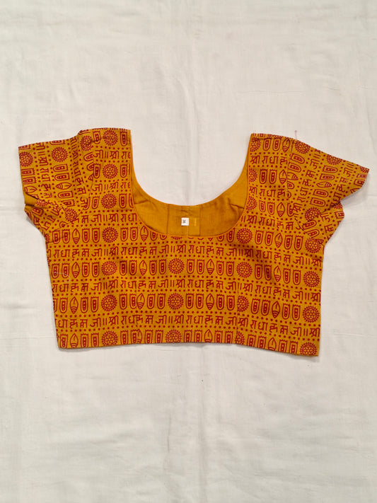 Mustard yellow handblock printed cotton blouse