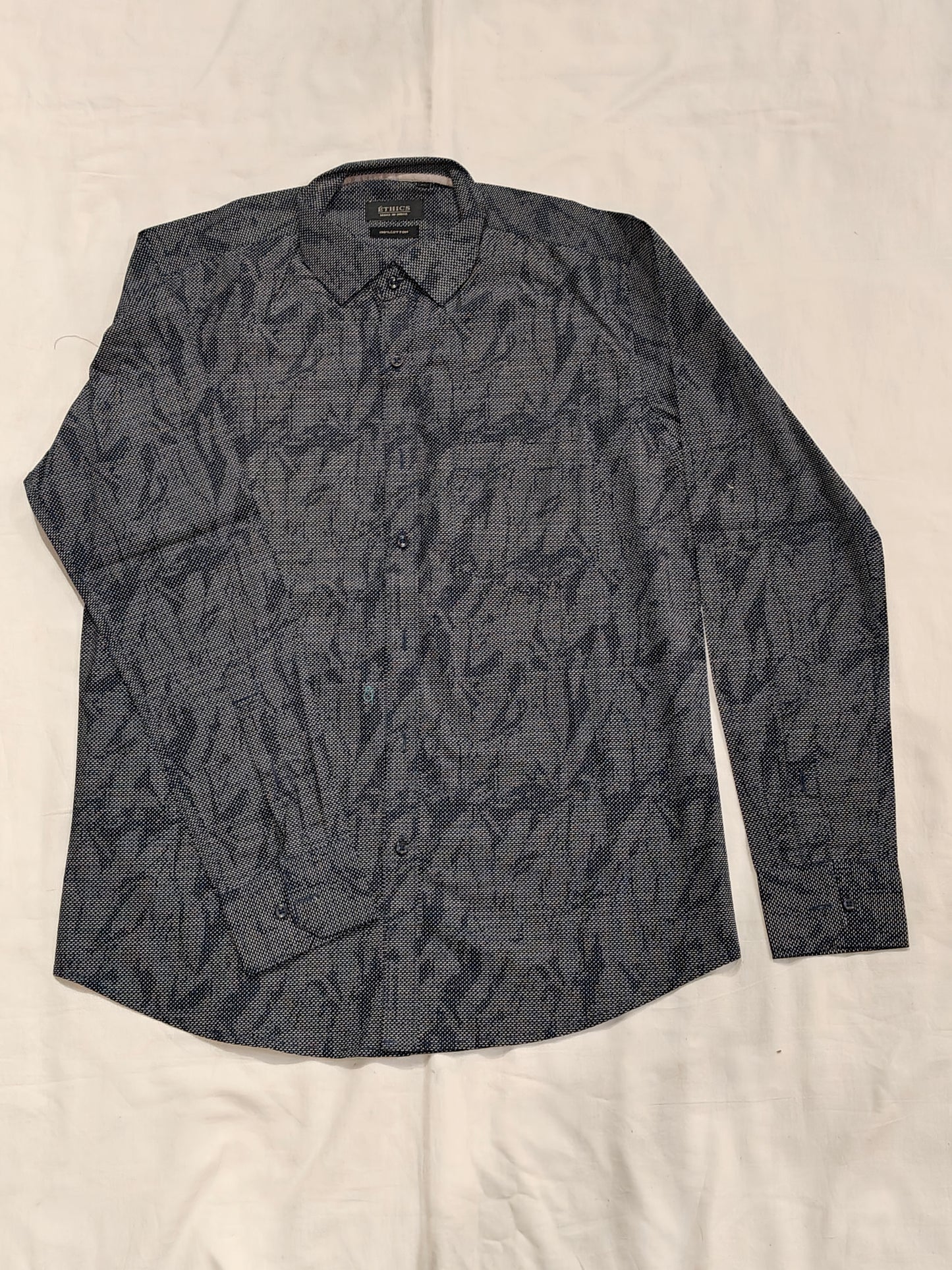 Grey cotton shirt for men with white dotted stripes leaves pattern