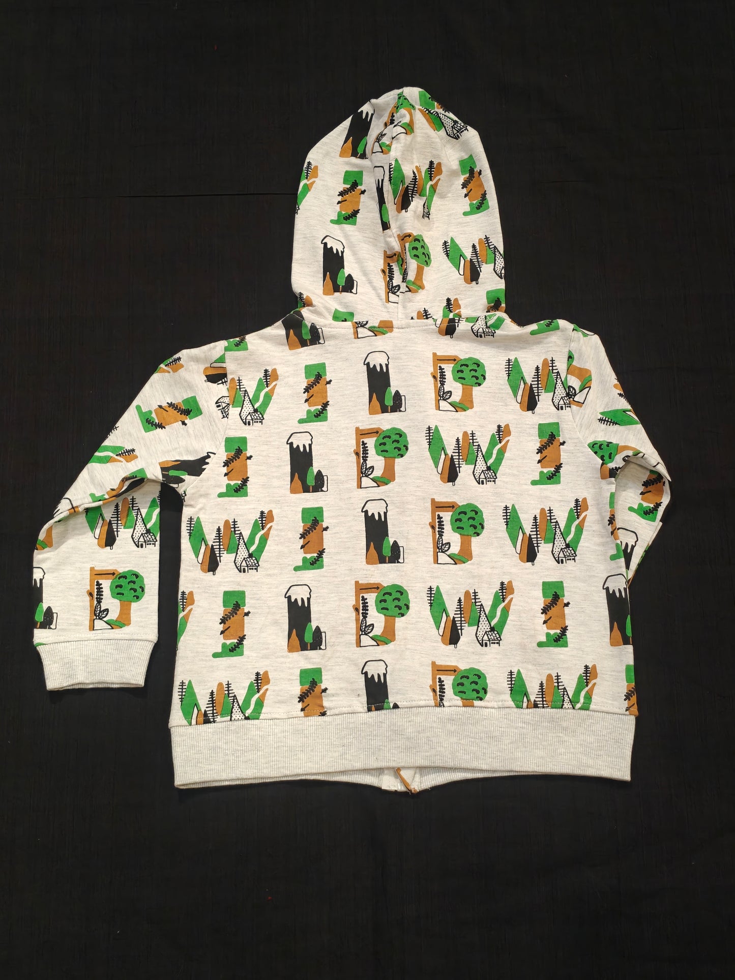 Light grey hoodie for kids with forest prints