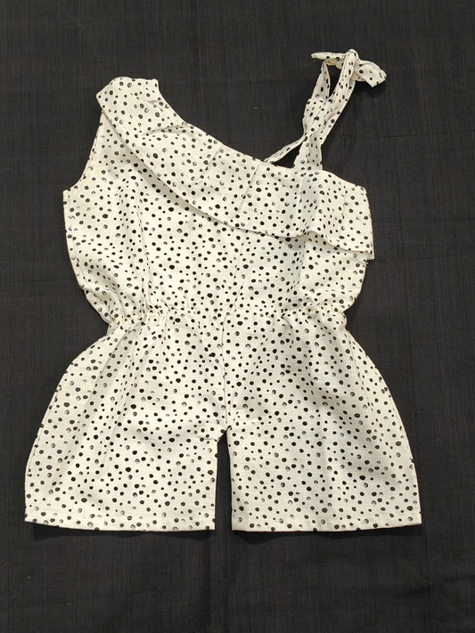 White playsuit with black polka dots for girls
