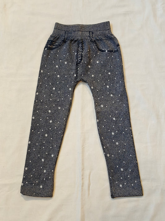 Grey denim style jeggings for children with white stars pattern