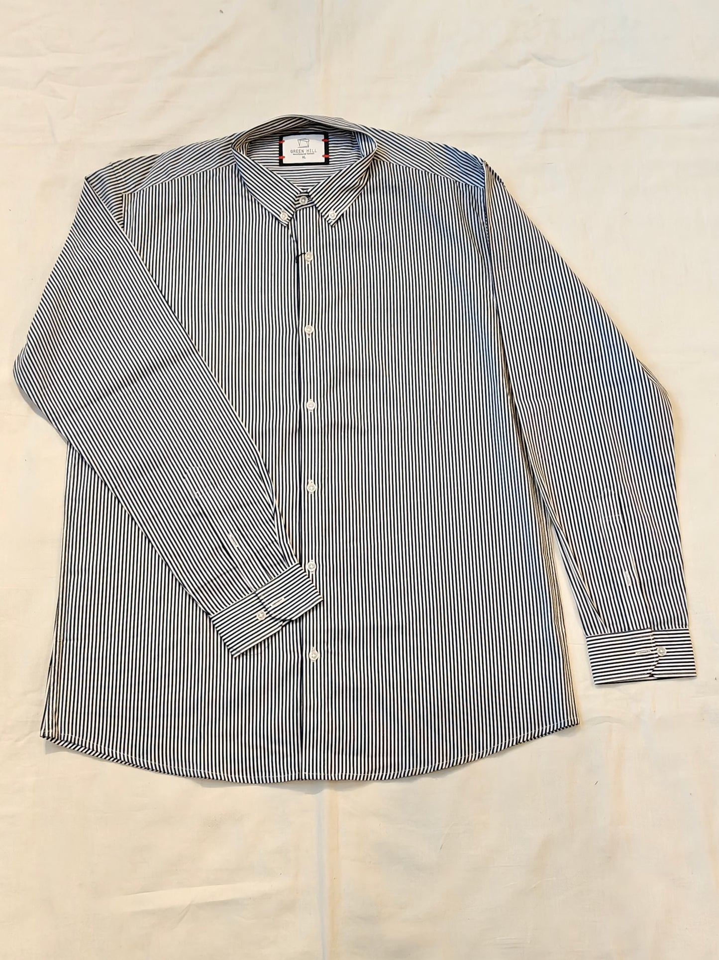 Navy blue and white striped full sleeved shirt for men