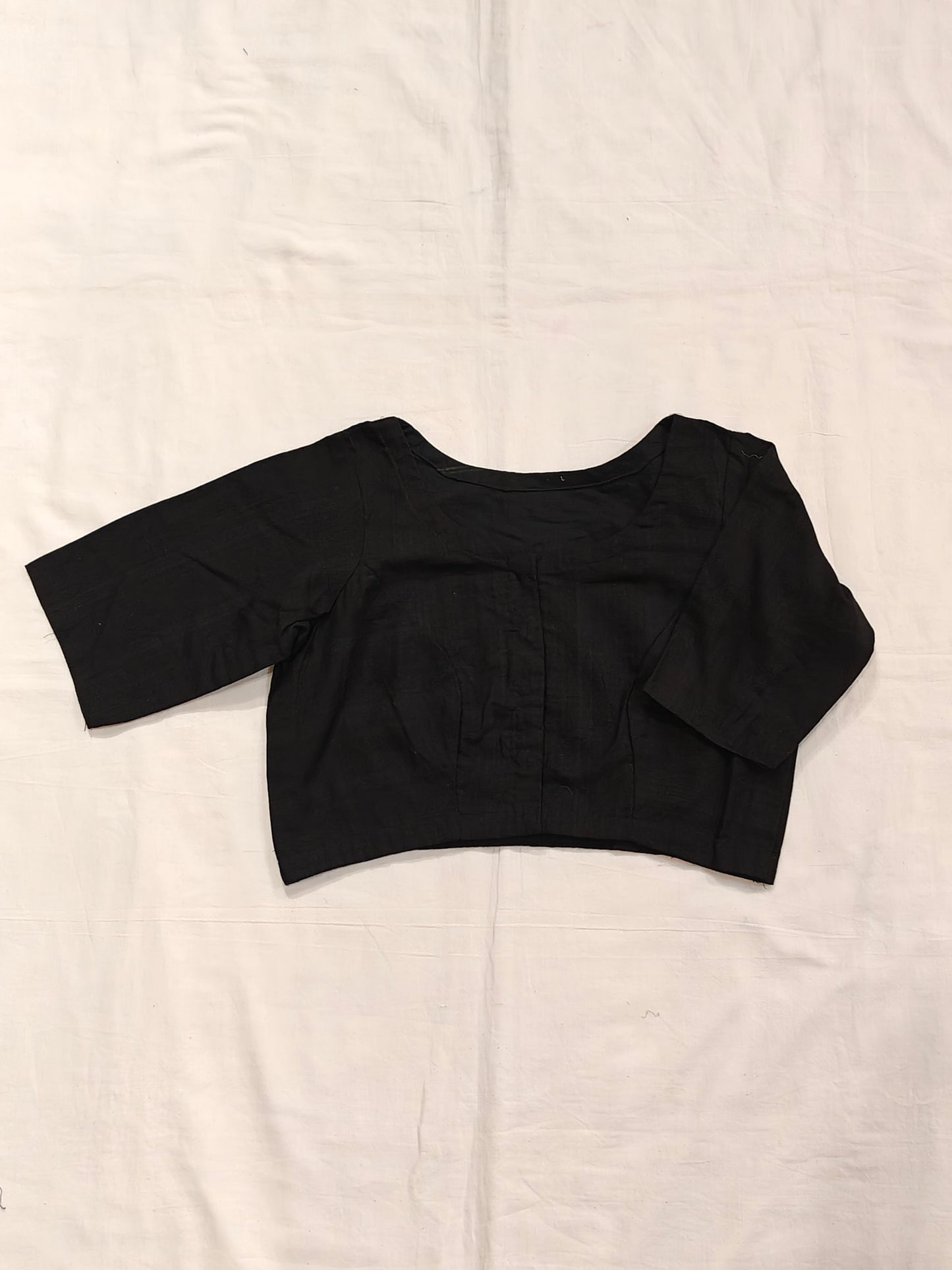 Black handloom cotton half sleeves blouse with gold birds and floral hand painted motifs
