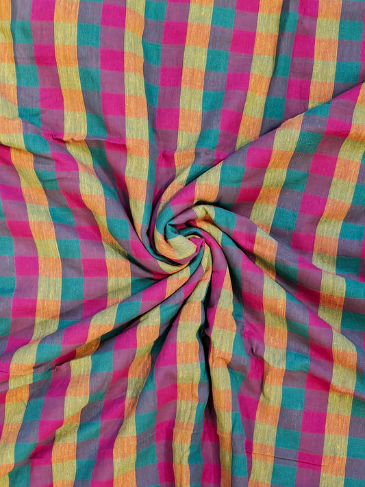 Colorful checkered handloom kala cotton fabric