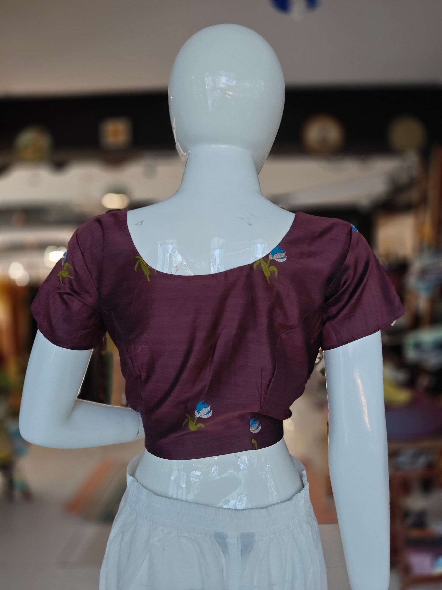 Brown flower meenakari buti handloom silk blouse