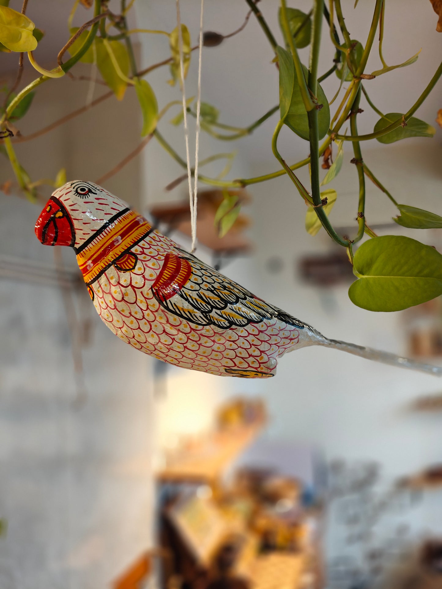 Patachitra colorful hand-painted papier mache parrots - multiple colors available
