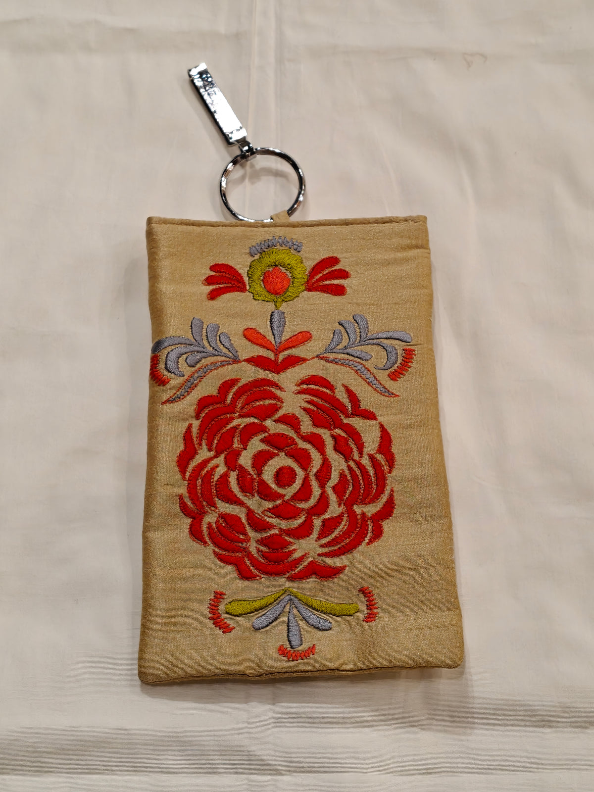 Silk embroidered phone pouches with waist clip on and a sling - multiple options available