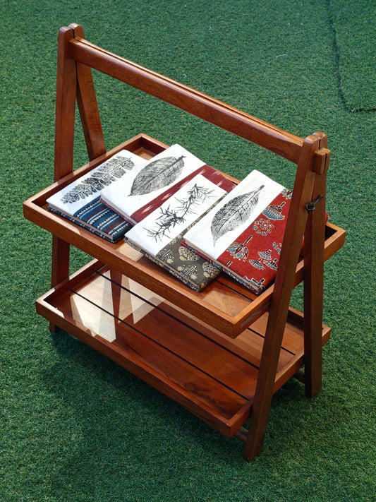2-tier wooden handcrafted collapsible organiser rack