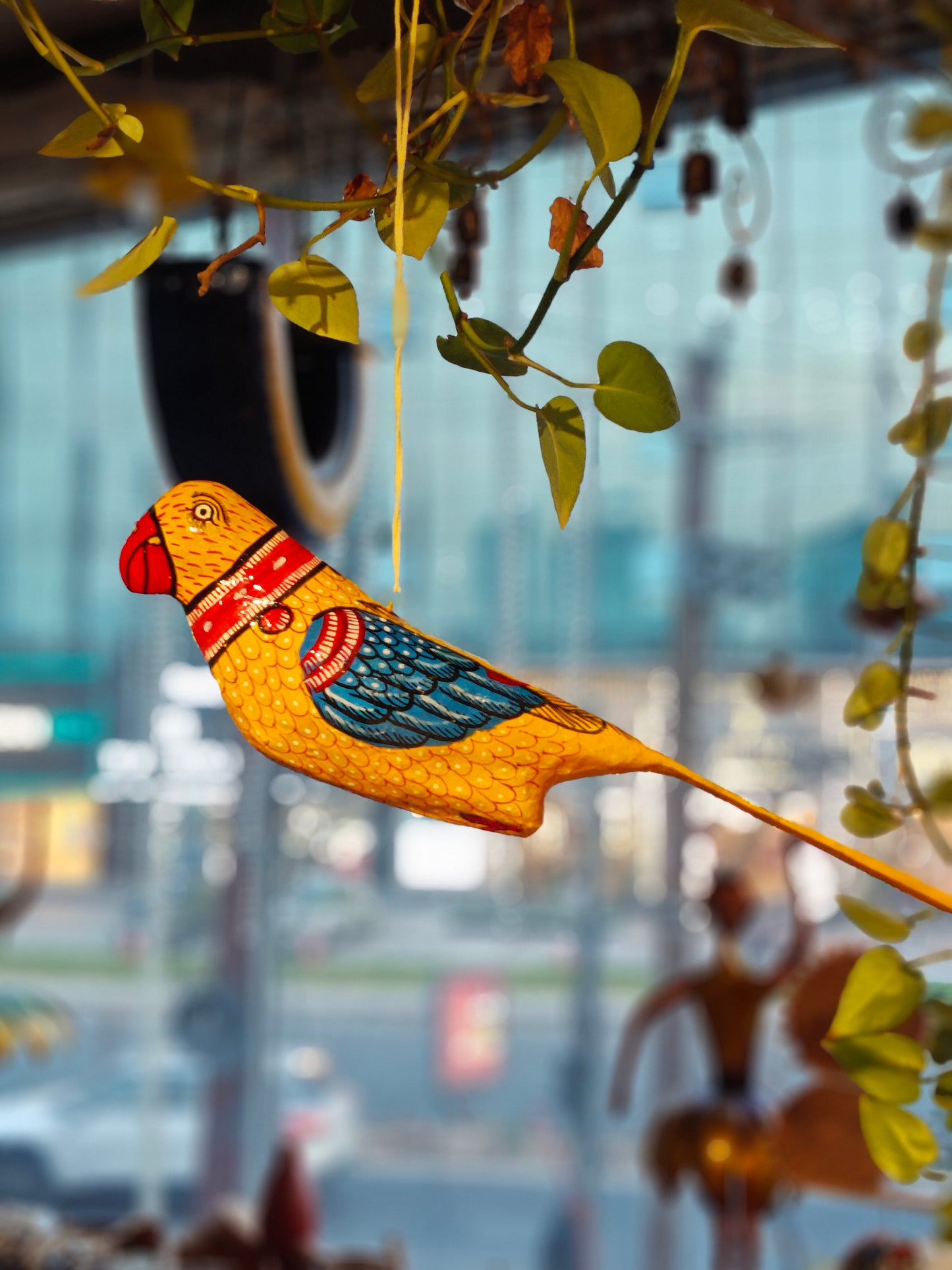 Patachitra colorful hand-painted papier mache parrots - multiple colors available