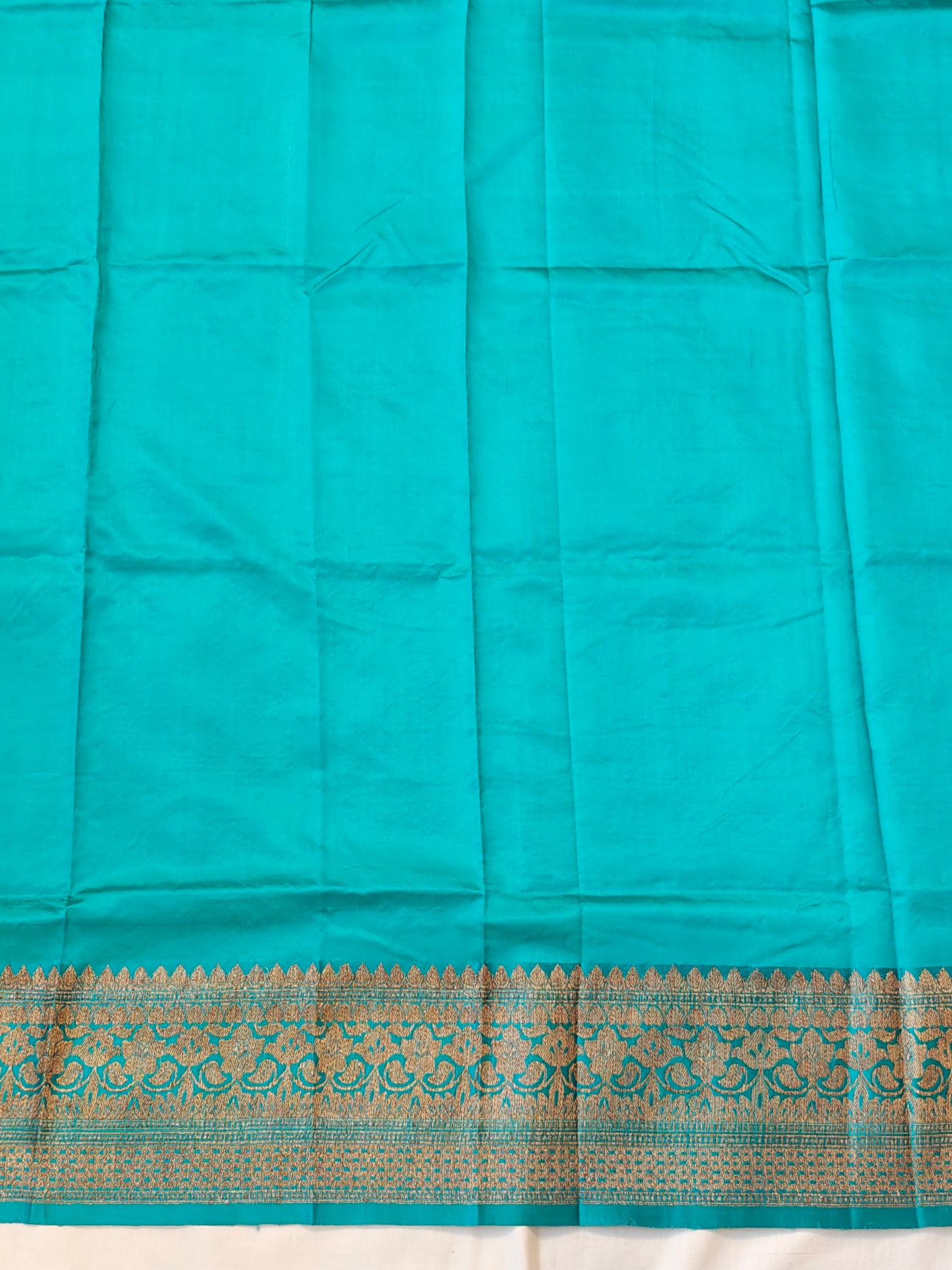 Blue katan silk unstitched handwoven blouse piece with zari border