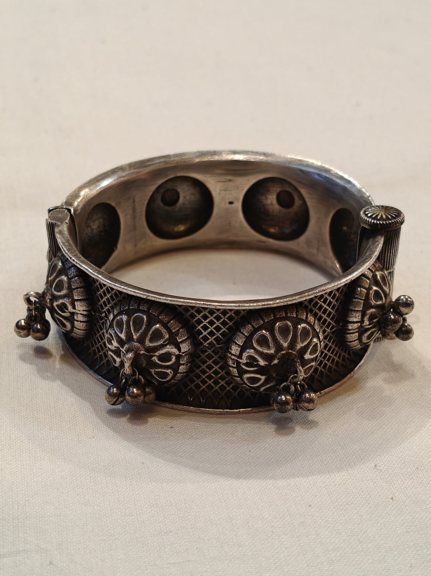 Silver oxidised look openable bangle kada with ghungroo