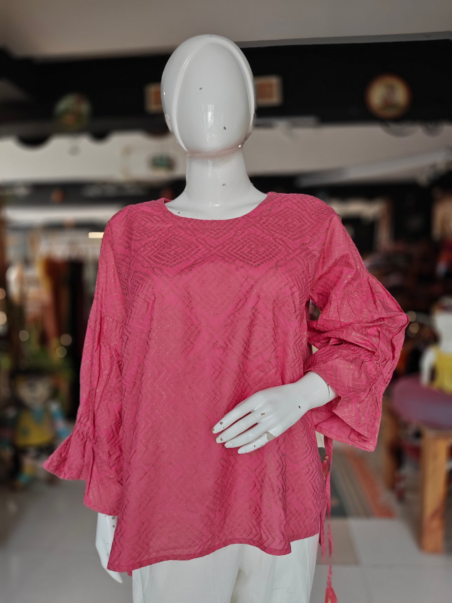 Pink with gold diamonds print relaxed fit tunic top