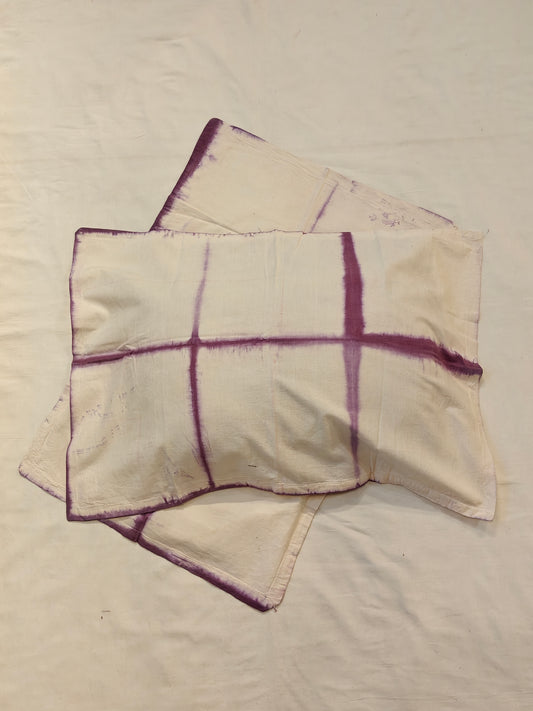 White tie and dye pillow cover with purple grid pattern - Handwoven cotton