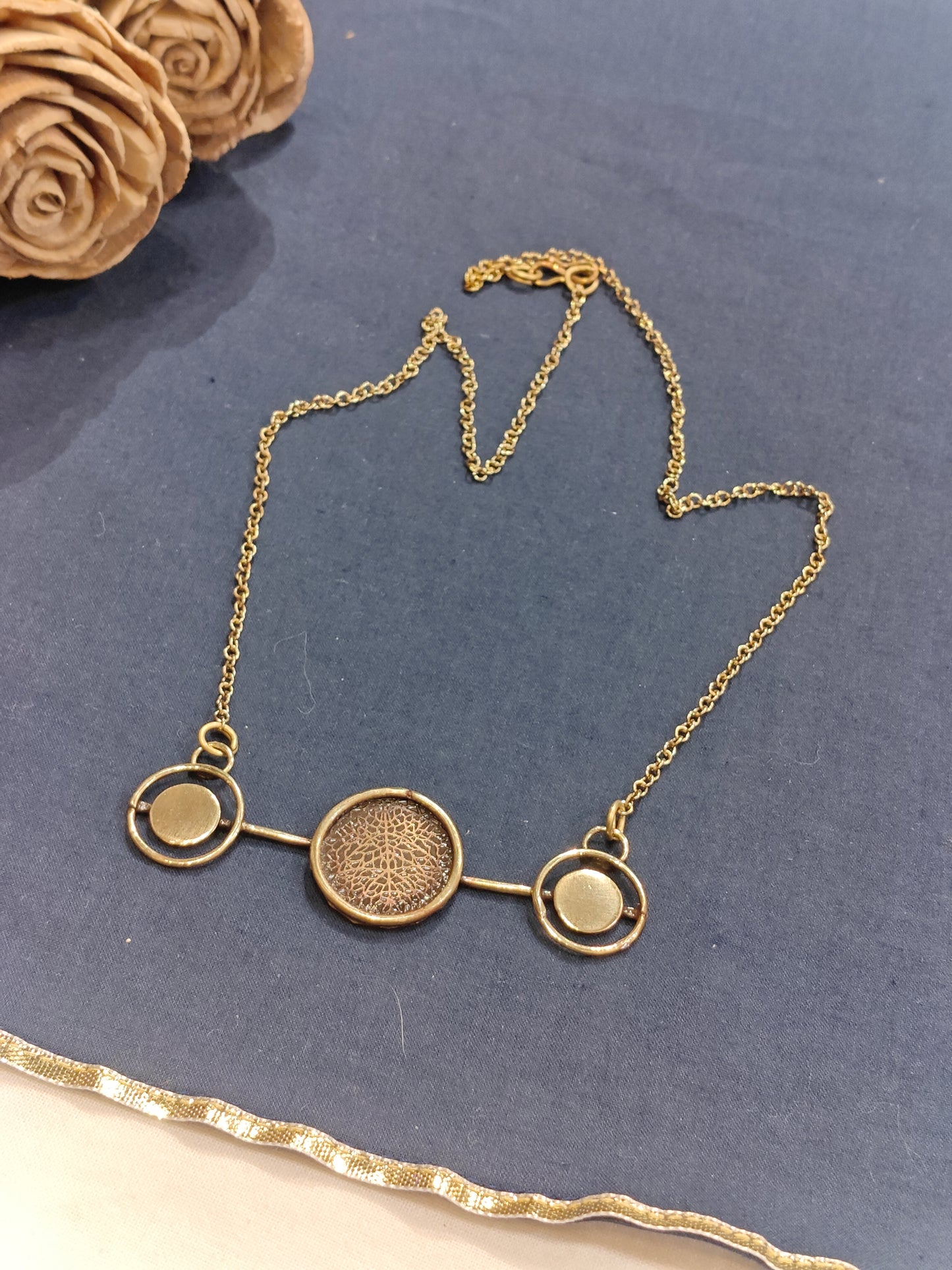 3 circles in a row chain necklace - handcrafted in copper and brass