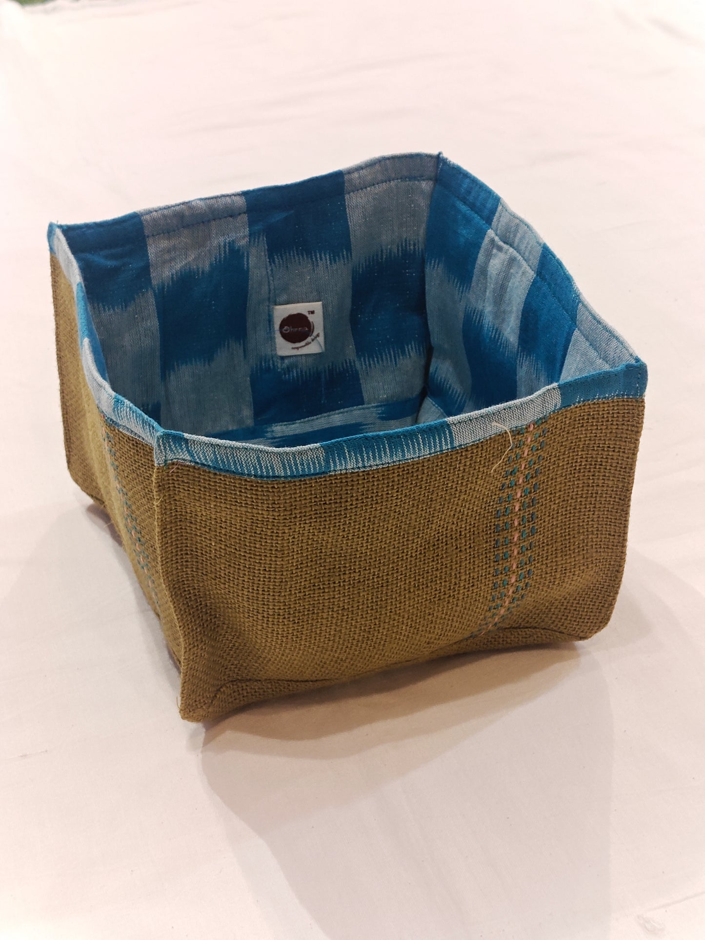 Jute and cotton hand crafted reversible organizer