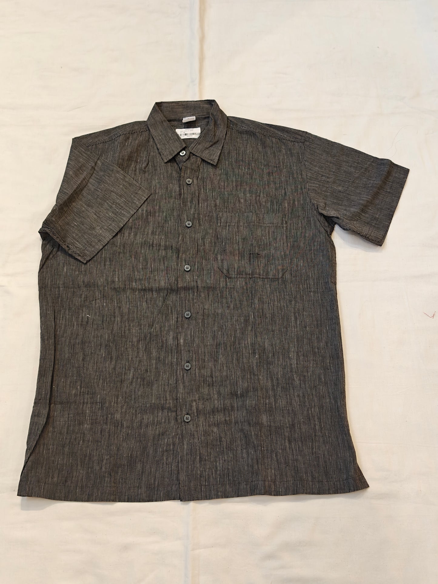 Black and grey striped cotton half sleeves shirt for men