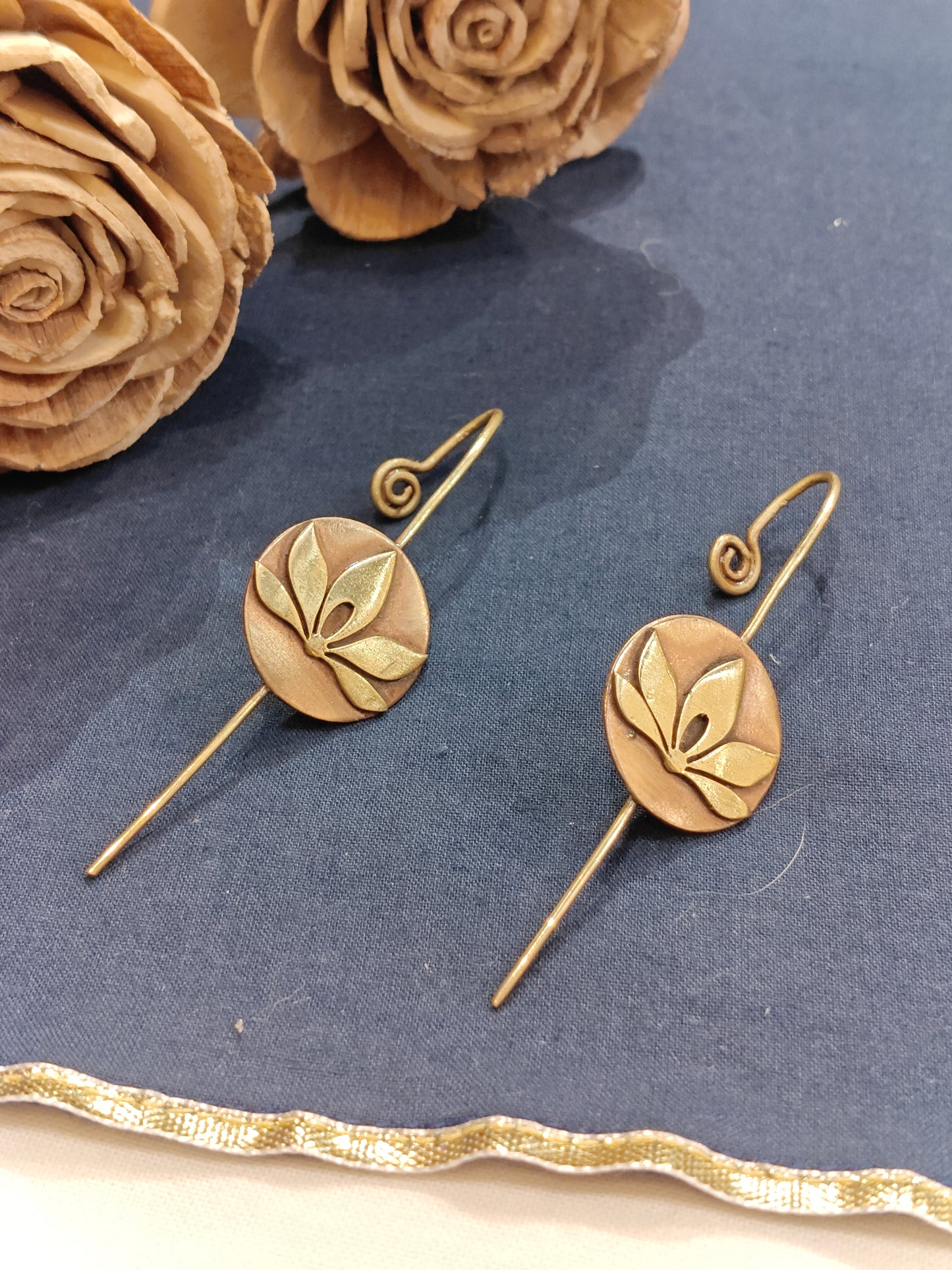 Lotus design handcrafted copper and brass ear bugidis / clip on