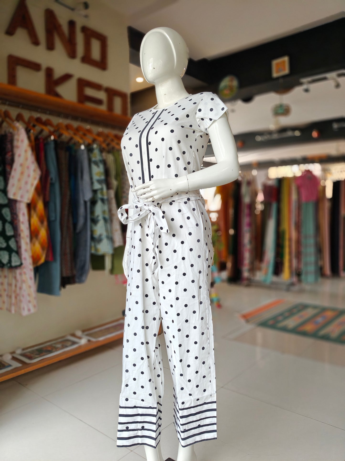 Black and white polka dots printed jump suit