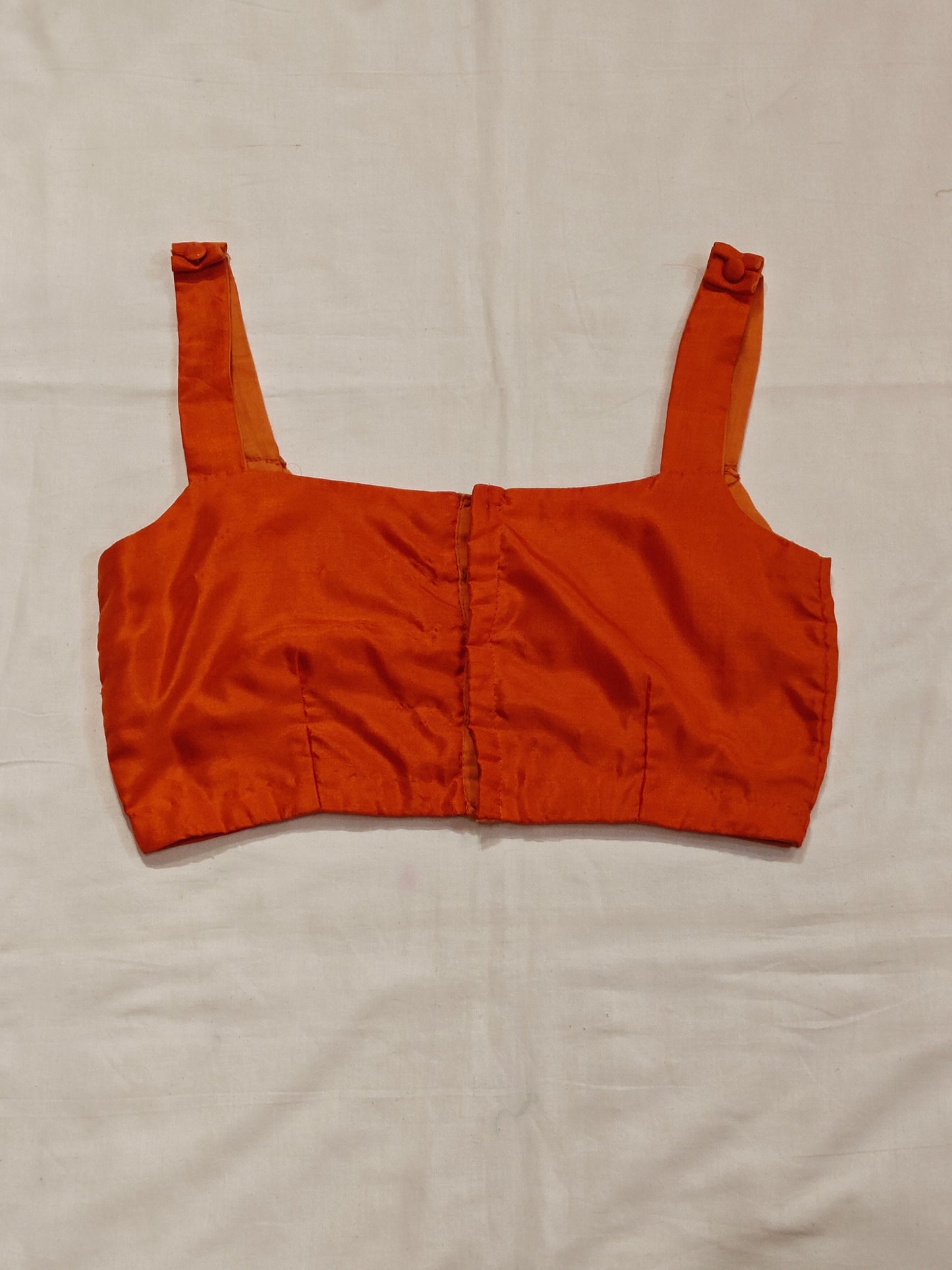 Bright orange sleeveless handloom silk blouse