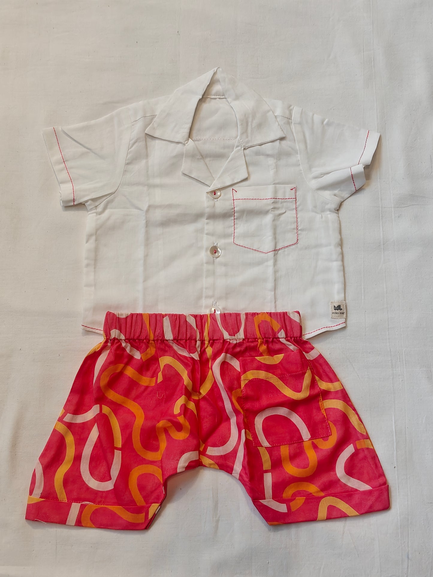 White cotton shirt with pink shorts - Infant co-ord set