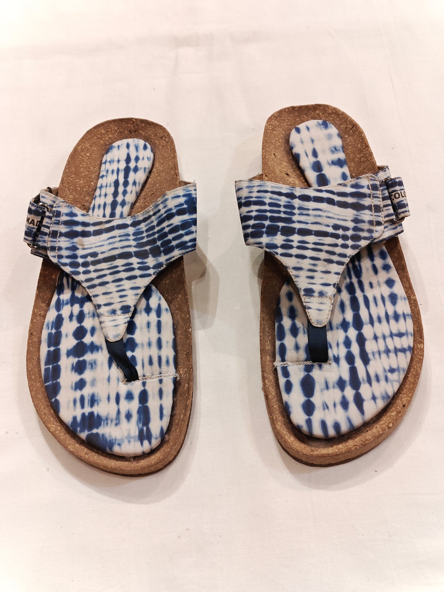 Cork washable insole comfy sandals - tie n dye white n blue
