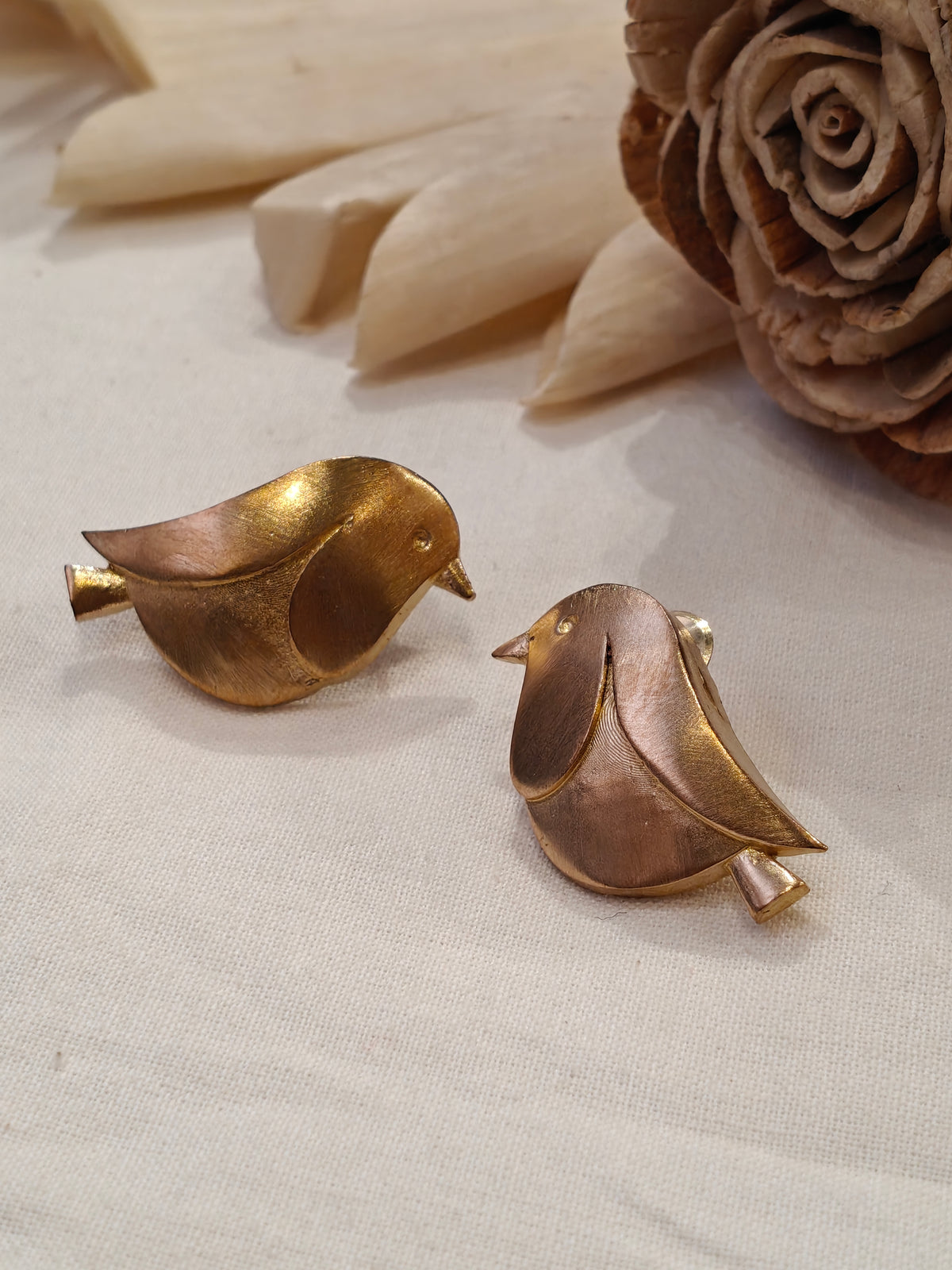 Bird shaped brass stud earrings