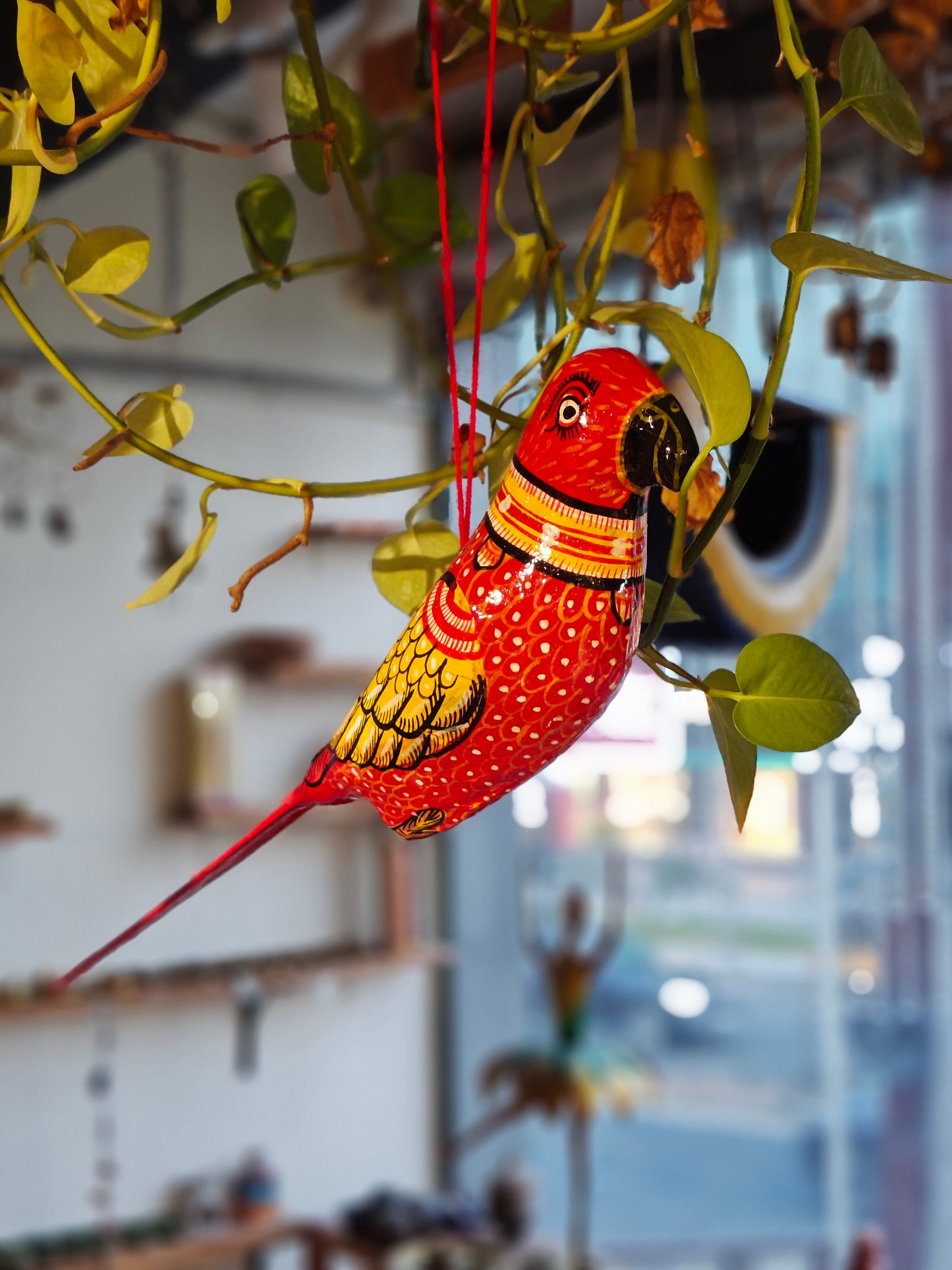 Patachitra colorful hand-painted papier mache parrots - multiple colors available