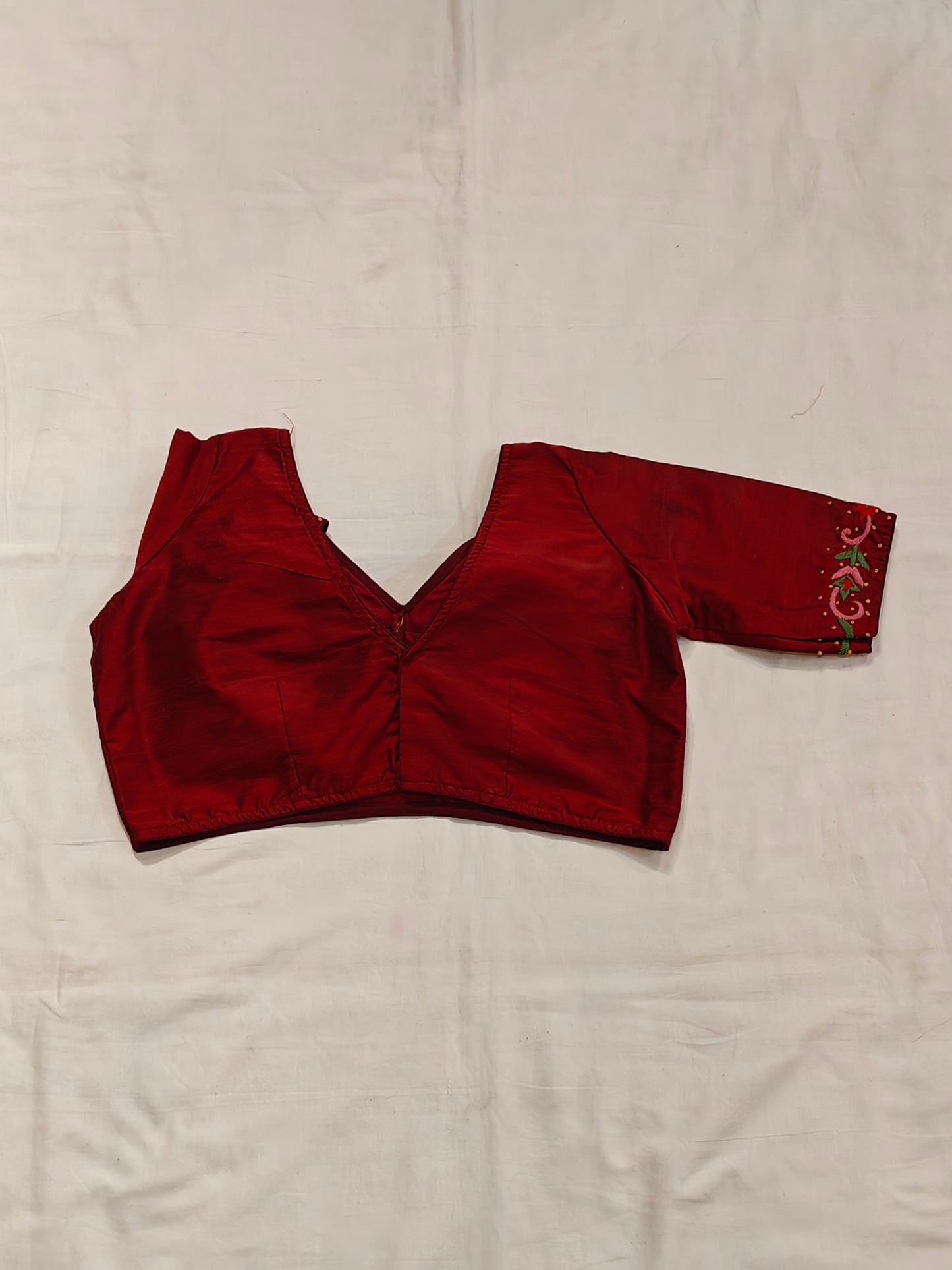 Red Floral hand embroidery silk blouse