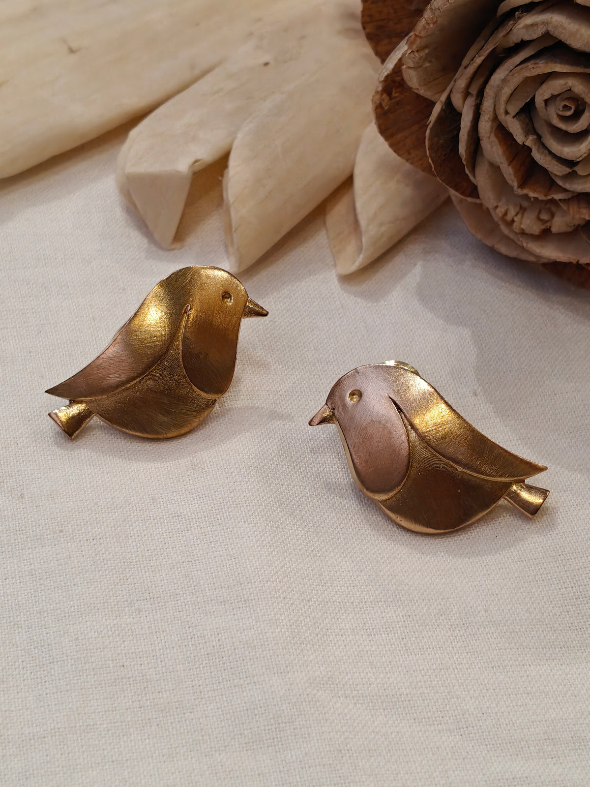 Bird shaped brass stud earrings