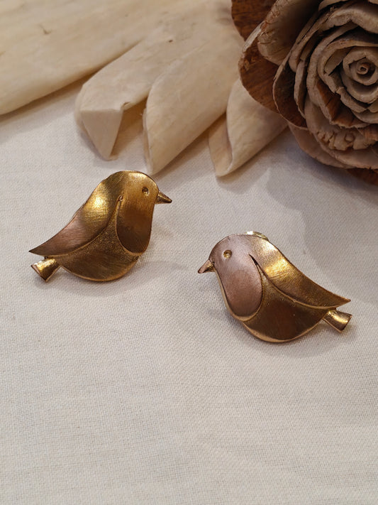 Bird shaped brass stud earrings