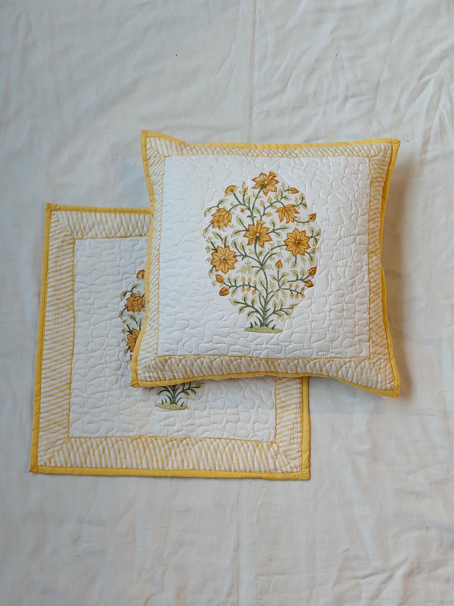 Hand block printed quilted 16 x 16 inch cotton cushion cover - single - multiple designs available