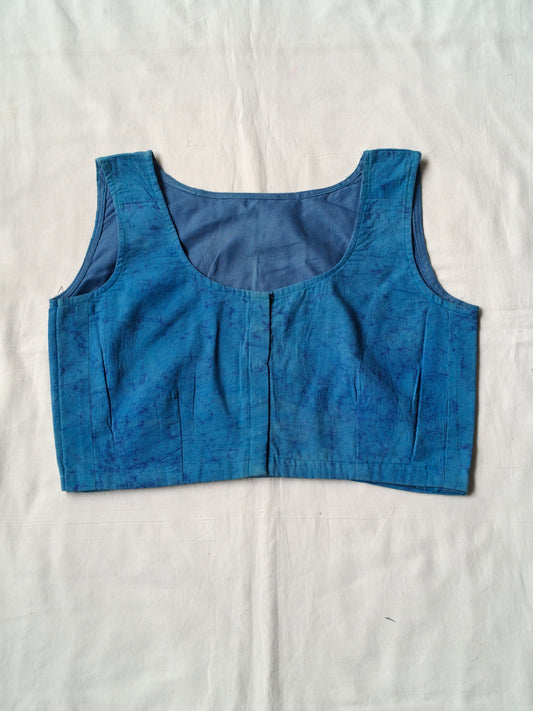 Blue hand batik sleeveless silk blouse