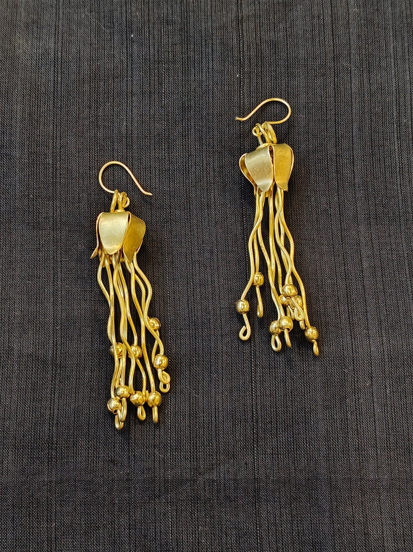 Brass handcrafted bellflower dangle earrings